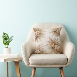 Almofada Elegante Buquê Botânico Boho Rosa Creme