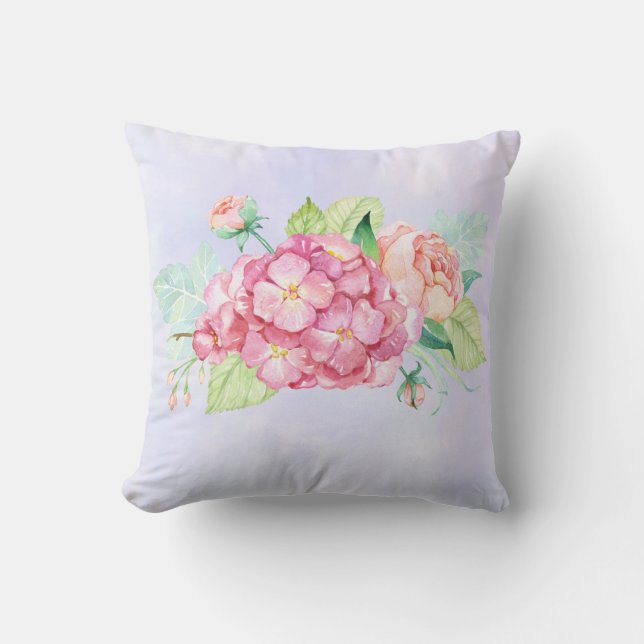 Almofada Elegante Buquê de Flores de Aquarela Rosa (Frente)