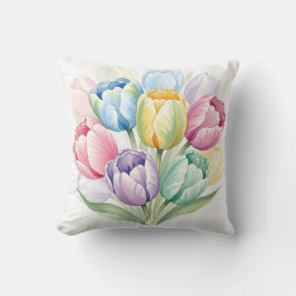 Almofada Elegante Buquê de Tulipas em Aquarela Pastel Decor