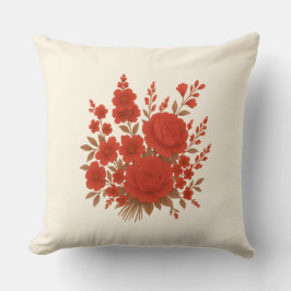 Almofada Elegante Buquê Floral Vermelho com Rosas Romântica