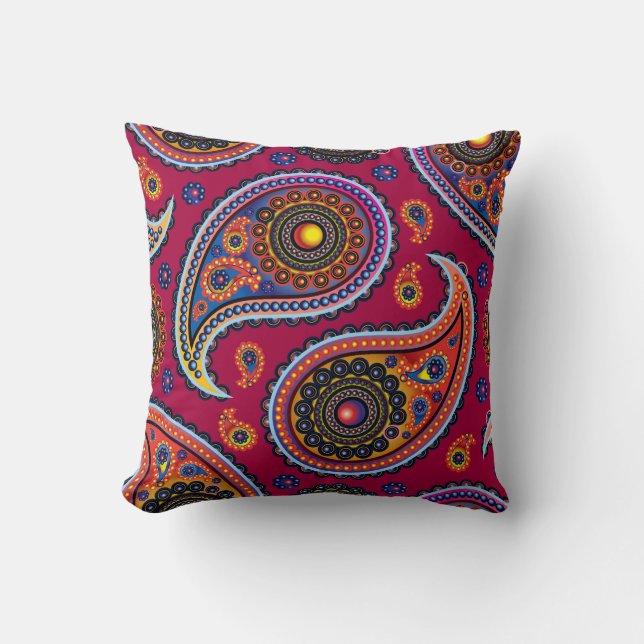 Almofada Elegante Burgundy Paisley e Mandala Pattern (Frente)