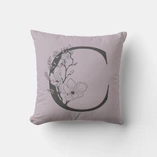 Almofada Elegante C Boho Monograma Floral Inicial Cinza Lil