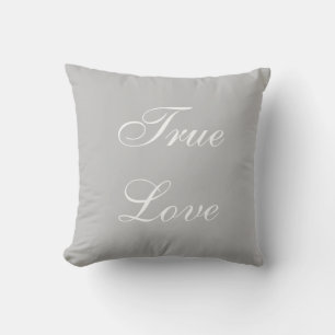 Almofada Elegante Caligrafia de Amor Branco em Cinza Prata