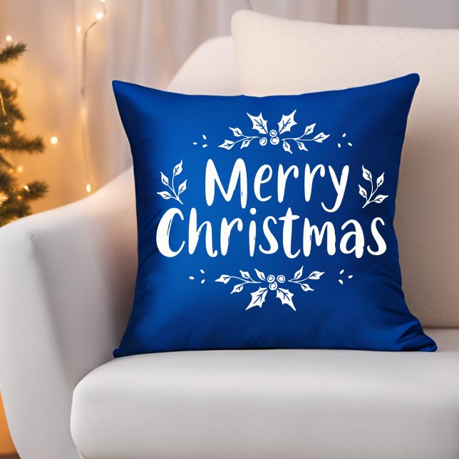 Almofada Elegante Caligrafia Feliz Natal Holly Berries (Criador carregado)