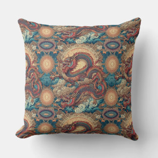 Almofada Elegante Chinoiserie Mandala com Dragão