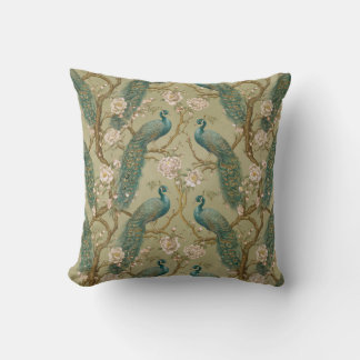 Almofada Elegante Chinoiserie Vintage com Pavões e Peônias