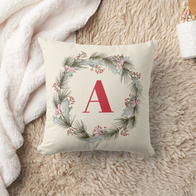 Almofada Elegante Coroa de Natal com Monograma Personalizad (Cobertor)