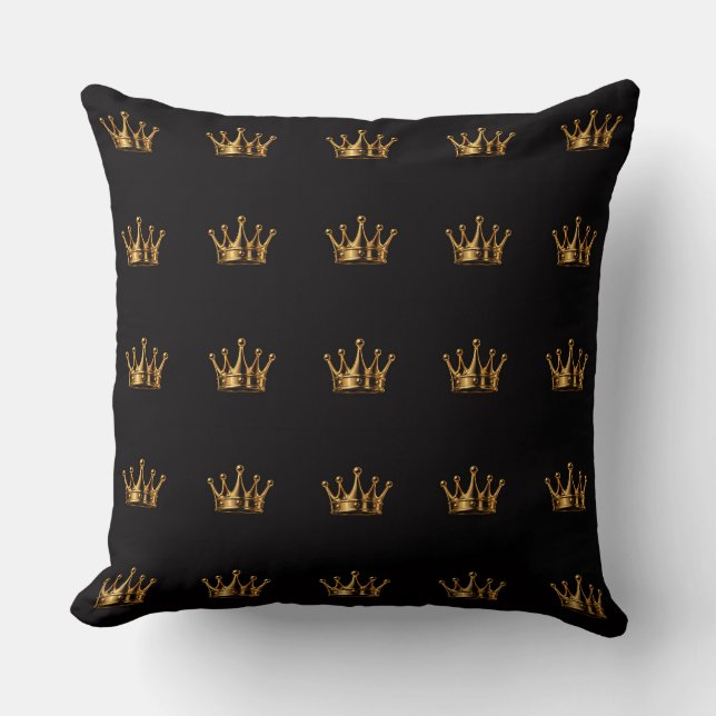 Almofada Elegante Coroa Dourada 3D em Preto (Frente)