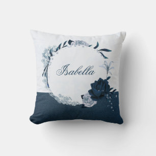 Almofada Elegante coroa floral azul-marinho e azul poeirent