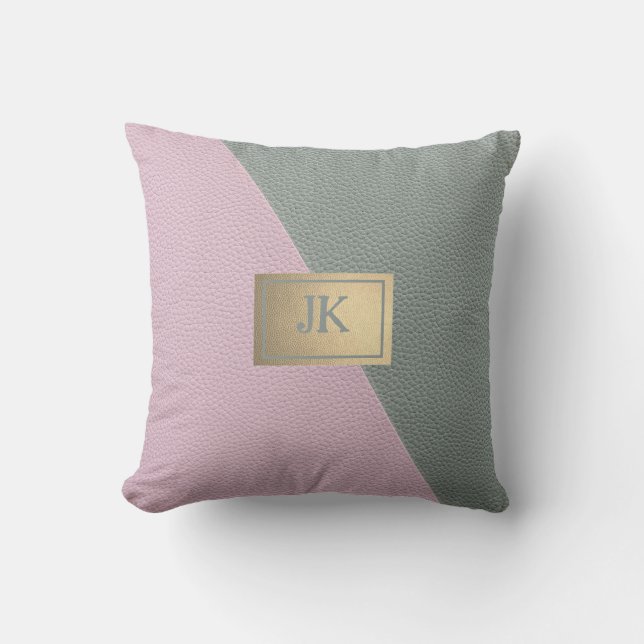 Almofada Elegante couro rosa verde Monogram   (Frente)