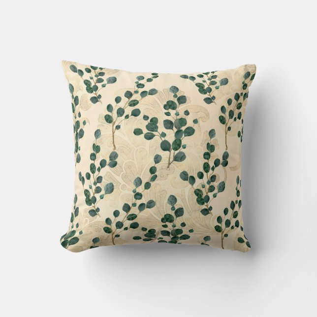 Almofada Elegante Cream Green Whimsical Eucalyptus Greenery (Frente)