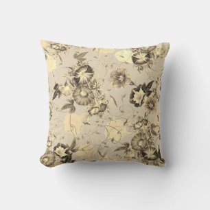 Almofada Elegante da Manhã Japonesa - Glória Creme Beige Fl