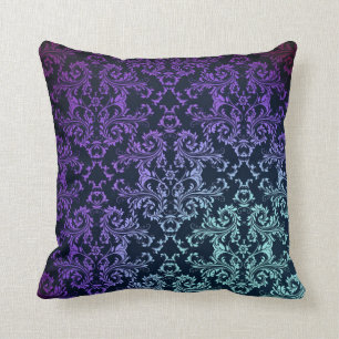 Almofada Elegante Damask Azul Teal Roxo Preto