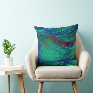 Almofada Elegante Decoração de Penas Abstratas Verdes