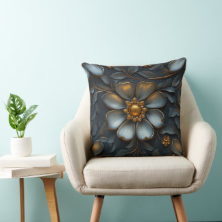 Almofada Elegante Design Floral de Ouro e Prata Luxuoso
