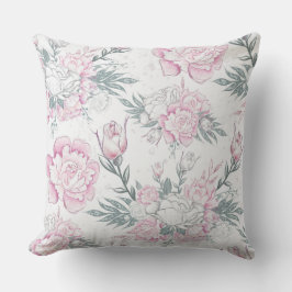 Almofada Elegante Design Floral Rosa e Branco Folhagem Verd
