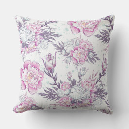 Almofada Elegante Design Floral Rosa e Verde Folhagem Roxa