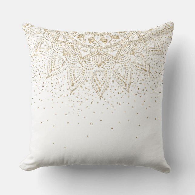 Almofada Elegante Dourado Mandala Dots Design (Frente)