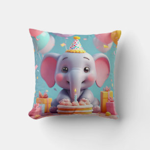 Almofada Elegante Elefante de Desenho Animado Celebrando An