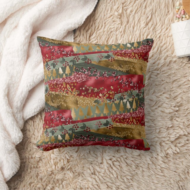 Almofada Elegante Estiloso Vermelho Verde Brilhante Dourado (Cobertor)