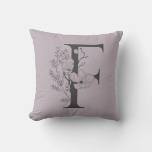 Almofada Elegante F Boho Monograma Floral Inicial Cinza Lil