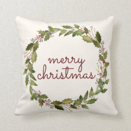 Almofada Elegante Feliz Natal Holly Berry Vintage Script
