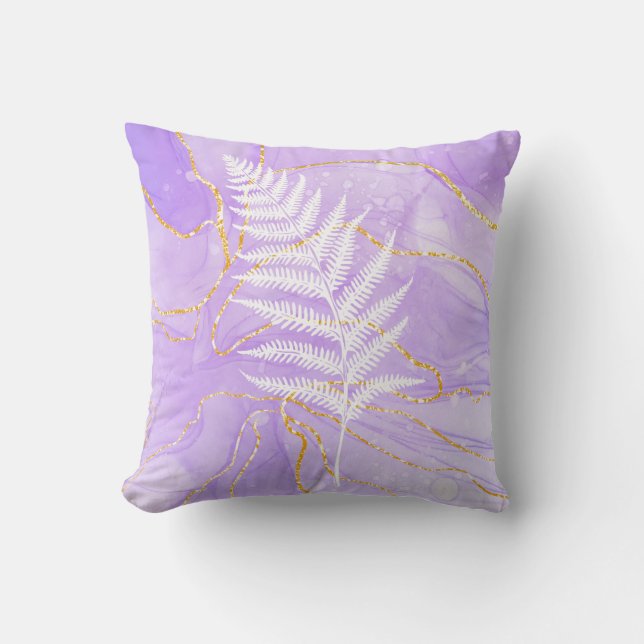 Almofada Elegante Fern na Lavanda Marble Abstrato Art (Frente)
