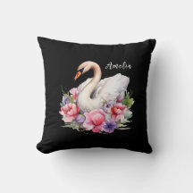 Elegante Floral Aquarela Cisne Negro Nome da Filha