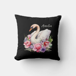 Almofada Elegante Floral Aquarela Cisne Negro Nome da Filha