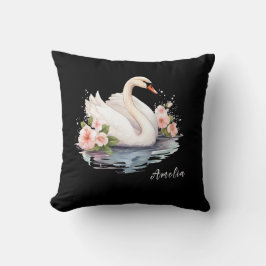 Almofada Elegante Floral em Aquarela Cisne Negro Nome da Fi