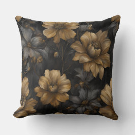 Almofada Elegante Floral Preto Dourado Cinza