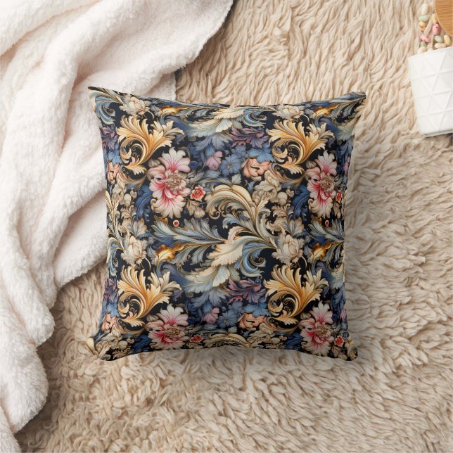 Almofada Elegante Floral Rosa Azul Dourado  (Cobertor)