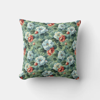 Almofada Elegante Floral Vintage Azul e Coral