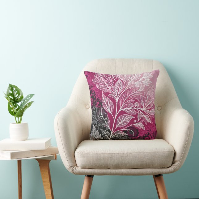 Almofada Elegante Fuchsia, Branco, Cinza e Efeito de Renda  (Cadeira)