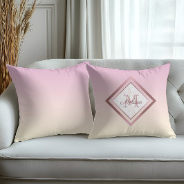 Almofada Elegante Gradiente Rosa de Mármore Monograma Doura