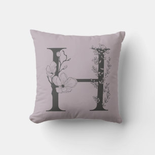 Almofada Elegante H Boho Monograma Floral Cinza Lilac Inici