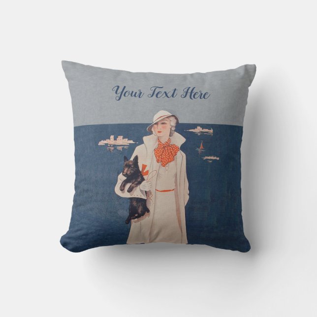Almofada Elegante Lady White Suit Segurando Scotty Dog Ocea (Frente)