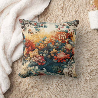 Almofada Elegante laranja queimada azul-turquesa dourado fl