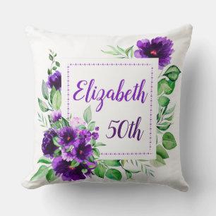 Almofada Elegante Lavanda Roxa Floral 50º Aniversário