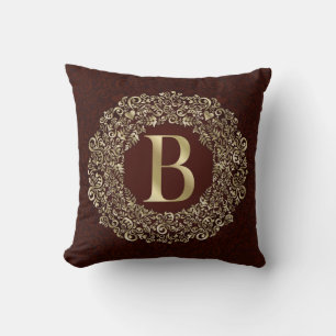Almofada Elegante - Letra B - Ouro e Monograma de Damasco V