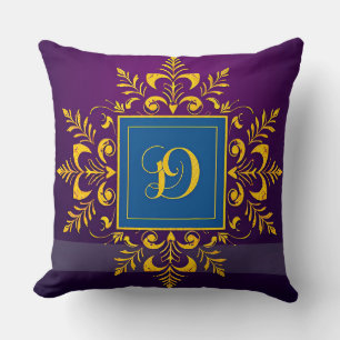 Almofada Elegante Letra D Barroca Dourada