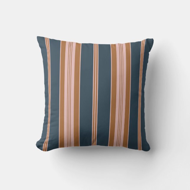 Almofada Elegante Listra de Ticking Azul Marinho Rosa (Frente)