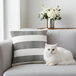 Almofada Elegante Listrado Branco e Prata Metálico Falso