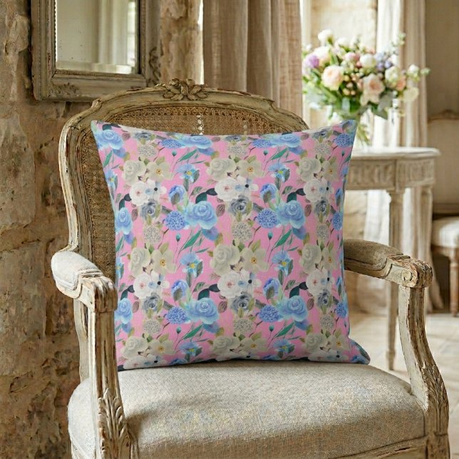 Almofada Elegante Listras Florais Caprichosas Rosa (Criador carregado)