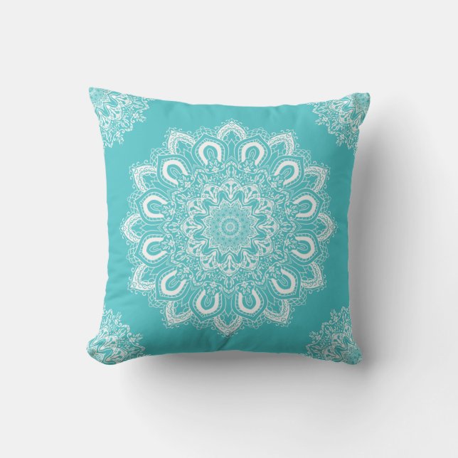 Almofada Elegante Mandala Aqua Turquoise Teal (Frente)