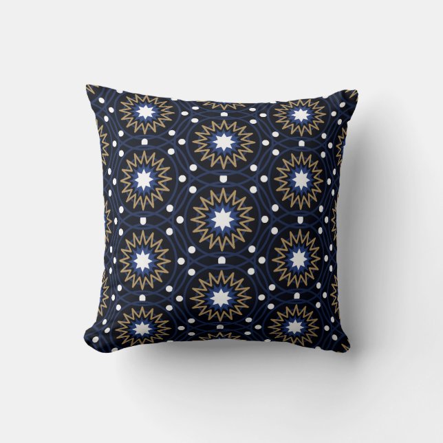 Almofada Elegante Mandala de Estrela Geométrica Azul Naval  (Frente)