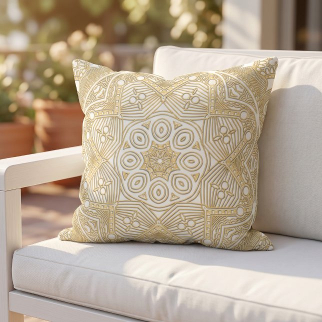 Almofada Elegante Mandala Floral Artística Dourada Sobre Br (Criador carregado)