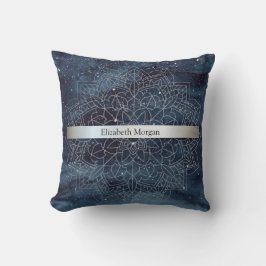 Almofada Elegante Mandala Prateado Moderno com Faixa Azul-M