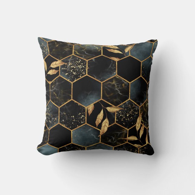 Almofada Elegante Marble & Dourado: Textura de Hexágono do  (Frente)