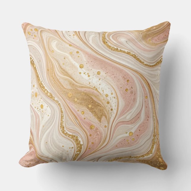 Almofada Elegante Marble Swirl, Luxúria Dourada Branca Rosa (Frente)